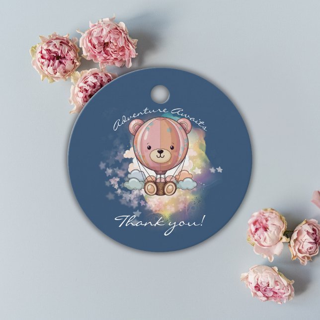 Étiquettes Cadeau Adventure Await Bear Hot Air Balloon Baby shower (Créateur téléchargé)