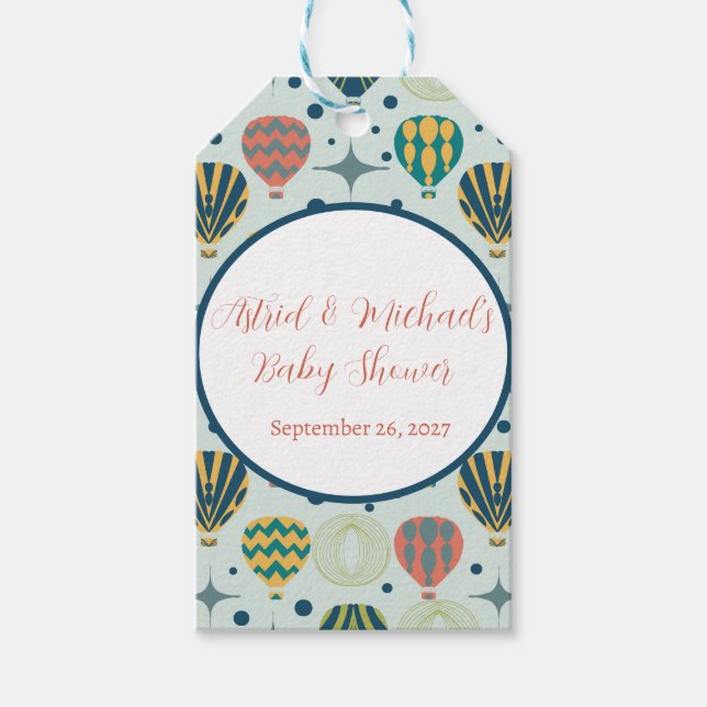 Étiquettes-cadeau Adventure Await Hot Air Balloon Sage Baby shower (Devant)