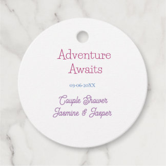 Étiquettes Cadeau adventure awaits couple shower name date pink blue