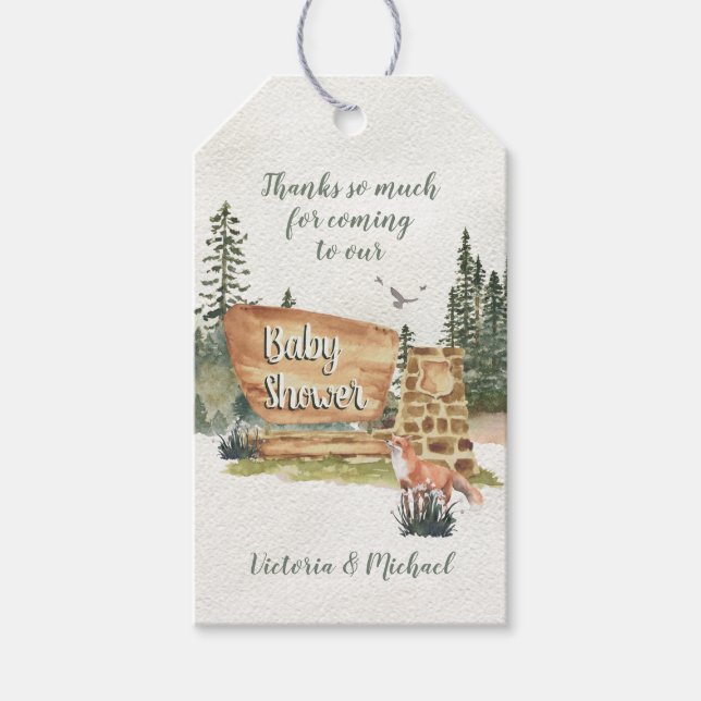 Étiquettes-cadeau Adventure Woodland Parc national du Baby shower Sq (Devant)