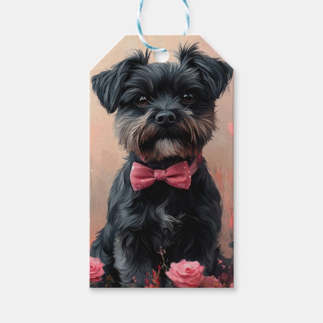 Étiquettes-cadeau Affenpinscher avec Rose - Saint Valentin (Devant)