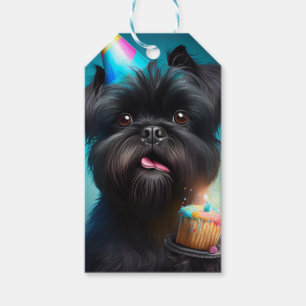 Étiquettes-cadeau Affenpinscher fête le gâteau des ballons d'anniver