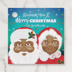 Étiquettes Cadeau African American Père Noël et Mme Claus Christmas