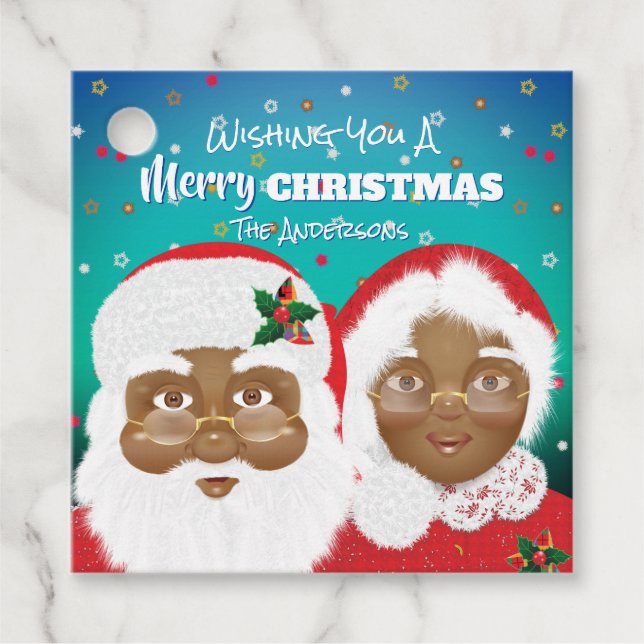 Étiquettes Cadeau African American Père Noël et Mme Claus Christmas (Devant)