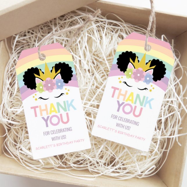 Étiquettes-cadeau Afro Puff Unicorn Rainbows Birthday Party Favor (Créateur téléchargé)