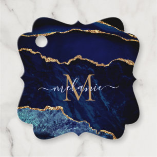Étiquettes Cadeau Agate Navy Blue Gold Marble Custom Name Tags cadea