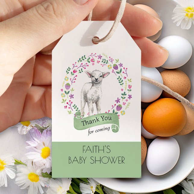 Étiquettes-cadeau Agneau blanc mignon en Merci de jolies fleurs (Spring Lamb Favor Tag from my Little Bunny & Little Lamb Baby Shower collection)