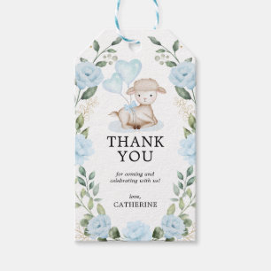 Étiquettes-cadeau Agneau de printemps Baby shower floral bleu Annive