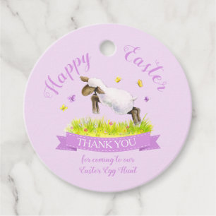 Étiquettes Cadeau Agneau de printemps mignon violet rose Pâques merc