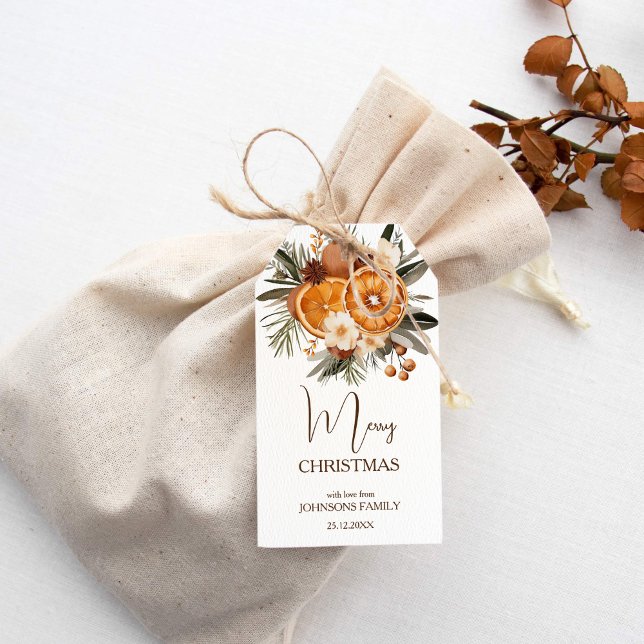 Étiquettes-cadeau Agrumes secs rustiques de Noël (Rustic Christmas botanical dry citrus winter flowers personalized Gift Tags)