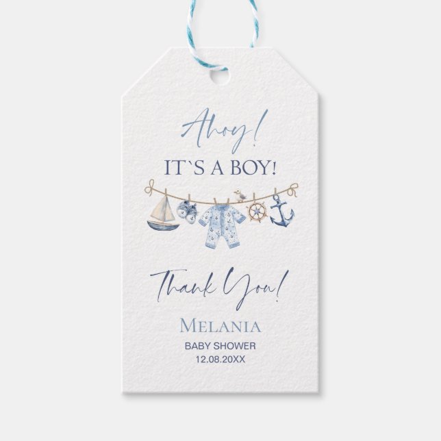 Étiquettes-cadeau Ahoy Ahoy c'est un baby shower garçon (Devant)