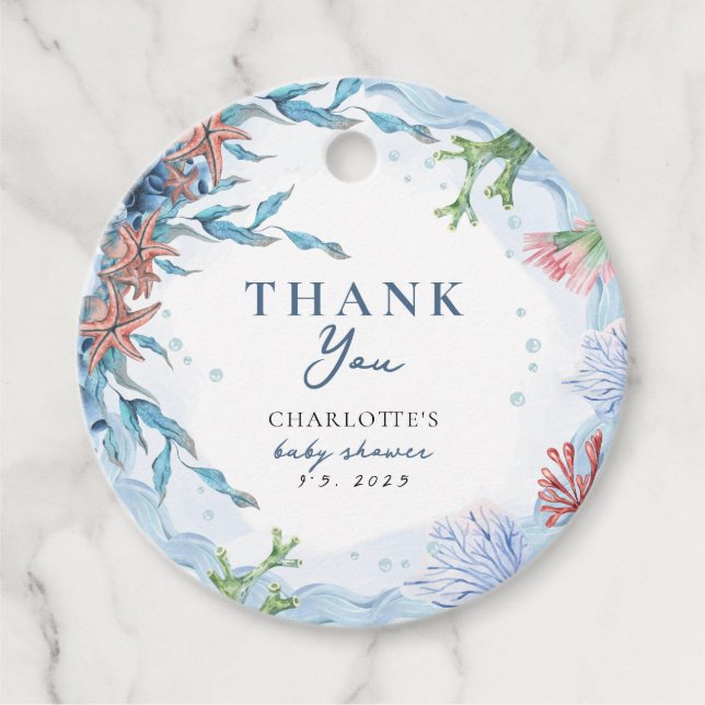 Étiquettes Cadeau Ahoy C’est un garçon ! Merci de Baby shower nautiq (Devant)