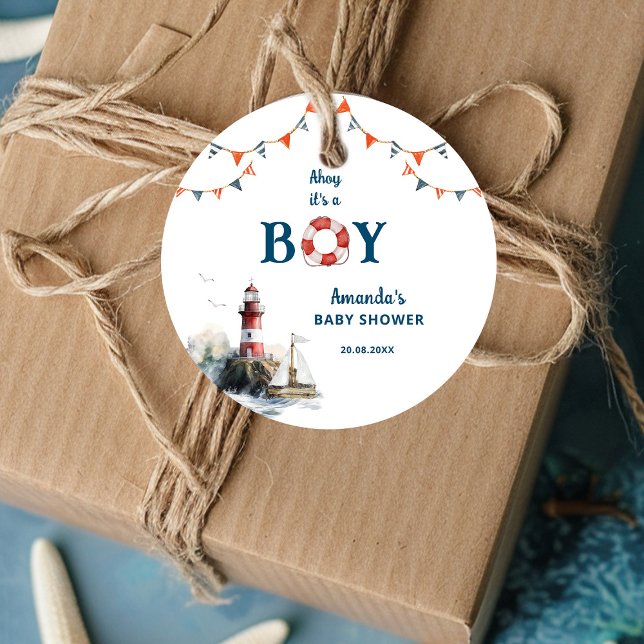 Étiquettes Cadeau Ahoy C'est un garçon Baby shower nautique (Créateur téléchargé)