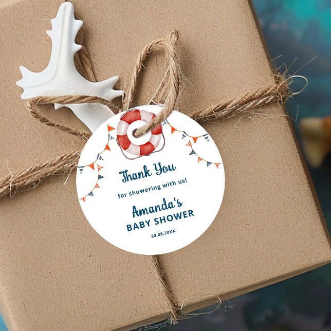 Étiquettes Cadeau Ahoy C'est un garçon Baby shower nautique Merci (Créateur téléchargé)