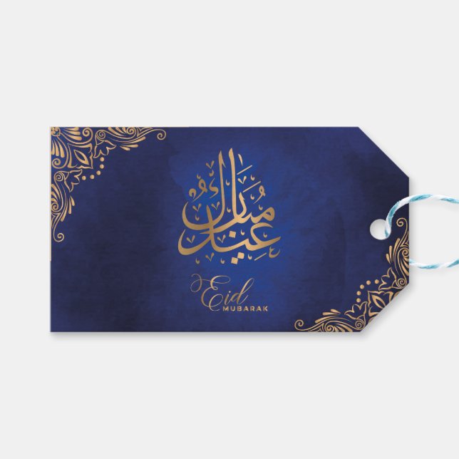 Étiquettes-cadeau Aïd Moubarak | Bonne Calligraphie d'or de l'Aïd (Devant (Horizontal))