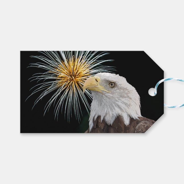 Étiquettes-cadeau Aigle et feux d'artifice (Devant (Horizontal))