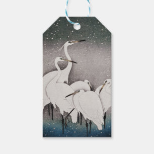 Étiquettes-cadeau Aigrettes de Koson dans la neige : vintage japonai