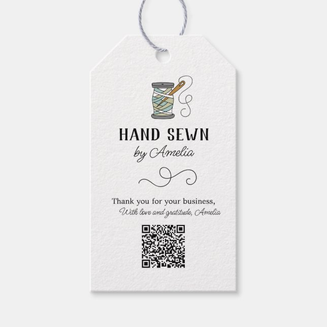 Étiquettes-cadeau Aiguille et Fil Calligraphie Merci pour la Couture (Devant)