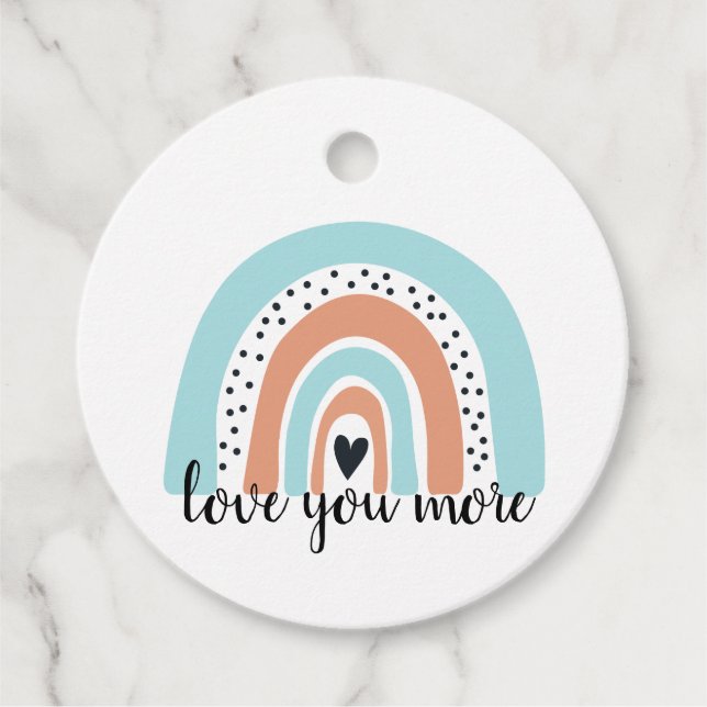 Étiquettes Cadeau Aimez-vous plus Rainbow Heart Blue Peach (Devant)