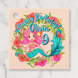 Étiquettes Cadeau Ajouter un nom Age Rose Sirène Blue Tail Anniversa