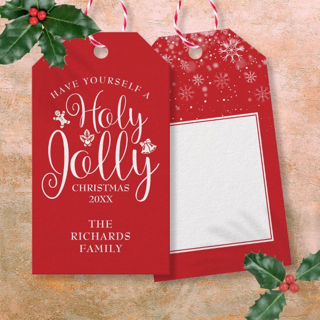 Étiquettes-cadeau Ajouter votre nom de famille Saint Jolly Noël (Family Name Holy Jolly Christmas Gift Tags)