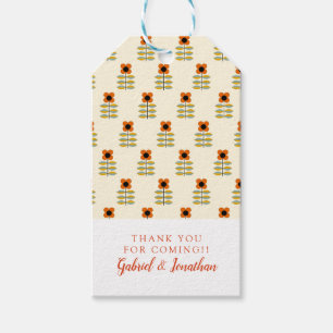 Étiquettes-cadeau Ajoutez votre floral orange   scandinave nommé