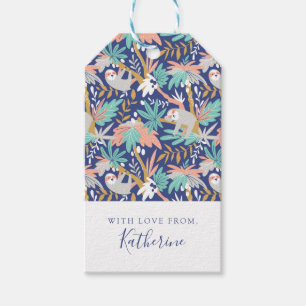 Étiquettes-cadeau Ajoutez votre motif bleu tropical nommé de