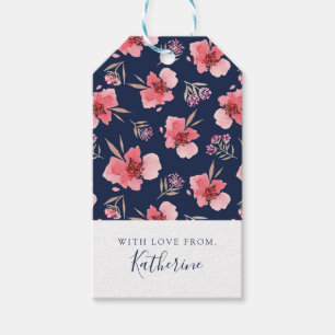Étiquettes-cadeau Ajoutez votre motif rose foncé nommé d'aquarel