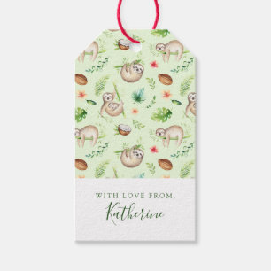 Étiquettes-cadeau Ajoutez votre motif tropical nommé de paresse d
