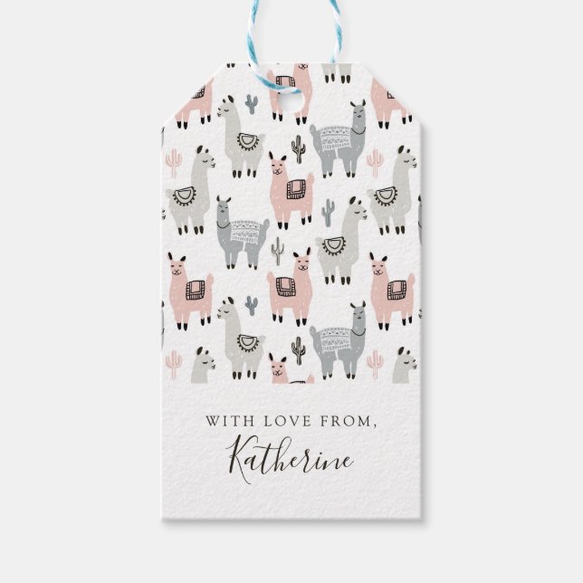 Étiquettes-cadeau Ajoutez votre nom | Motif de lamas souriantes (Devant)