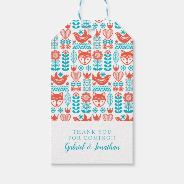 Étiquettes-cadeau Ajoutez votre nom | Renard finlandais et art folkl (Devant)