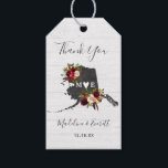 Étiquettes-cadeau Alaska State Destination Rustic Mariage Merci<br><div class="desc">Alaska State Destination Rustic Country Chic avec Grange Blanche Bois & Marsala Aquarelle Bourgogne Aménagements Floraux & Boho Plumes Merci Mariage Avec caractères de script lettres à la main tendance ! ~ Regardez ma boutique pour voir toute la collection de mariages avec ce design!</div>