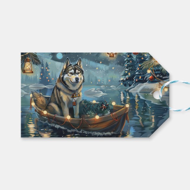 Étiquettes-cadeau Alaskan Malamute Noël Festive Voyage (Devant (Horizontal))