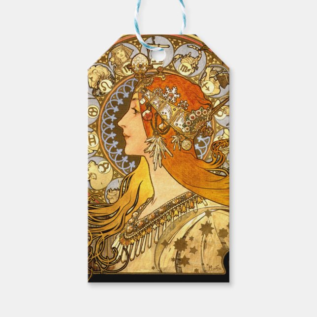 Étiquettes-cadeau Alfonse Mucha Zodiac Art nouveau femme (Devant)