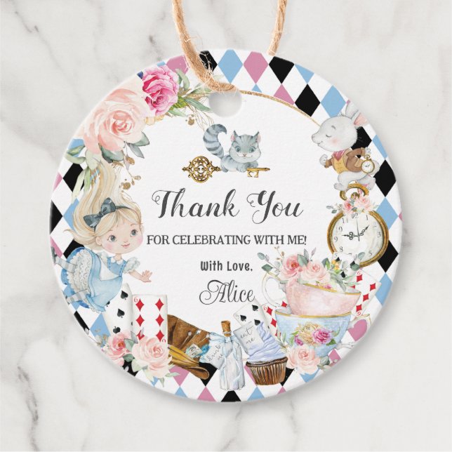 Étiquettes Cadeau Alice au pays des merveilles Anniversaire High Tea (Devant)