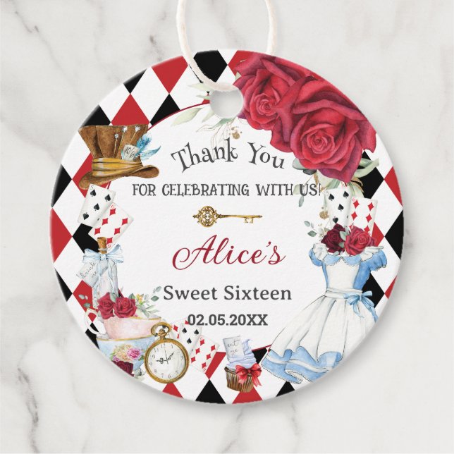Étiquettes Cadeau Alice au pays des merveilles Fête de thé d'anniver (Devant)