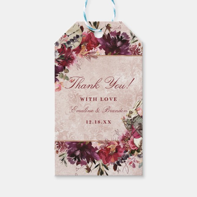 Étiquettes-cadeau Alice au pays des merveilles Merci Mariage lapin b (Devant)