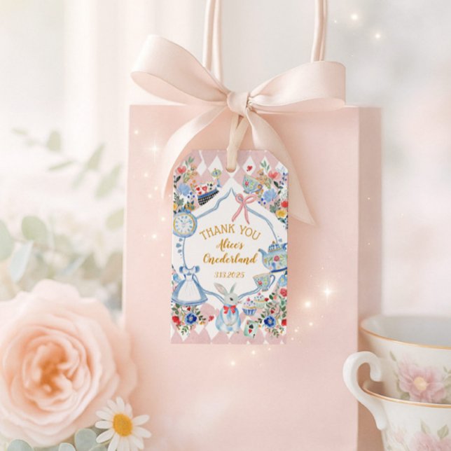 Étiquettes-cadeau Alice dans l'Onederland Whimsical Birthday Merci (Créateur téléchargé)