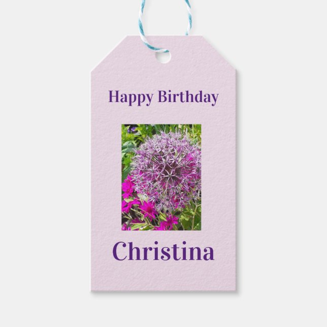 Étiquettes-cadeau Allium & Fleurs d'été Anniversaire (Devant)