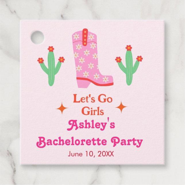 Étiquettes Cadeau Allons-y les filles rose cowgirl enterrement de vi (Devant)