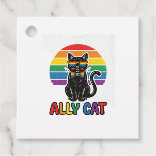 Étiquettes Cadeau Ally Cat Rainbow Pride Vintage Chat T-shirt Design