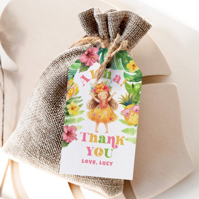 Étiquettes-cadeau Aloha fille été Tropical Luau anniversaire merci (Créateur téléchargé)
