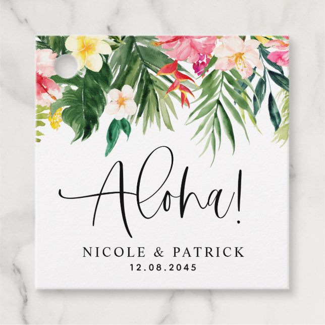 Étiquettes Cadeau Aloha Fleurs tropicales et Mariage de verdure (Devant)