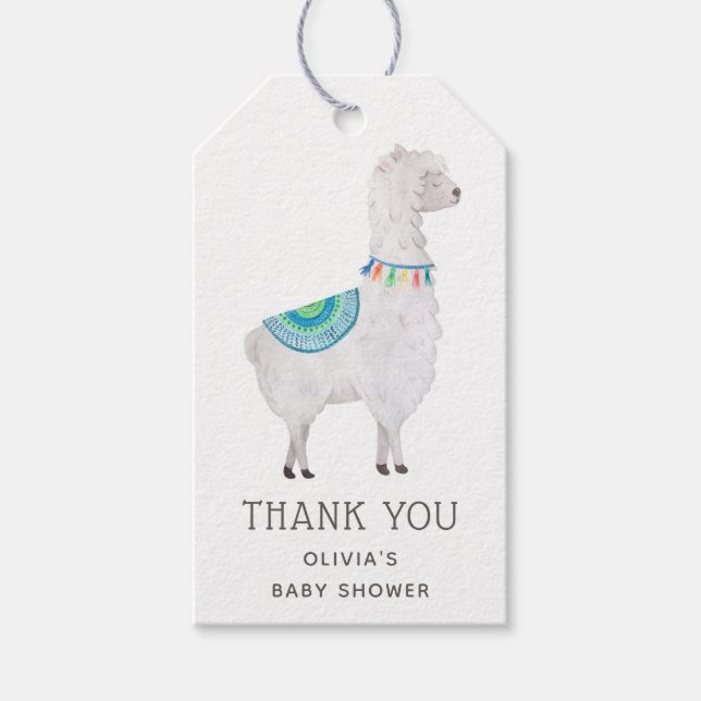 Étiquettes-cadeau Alpaca Baby Shower Thank You | Boho Cute Llama (Devant)