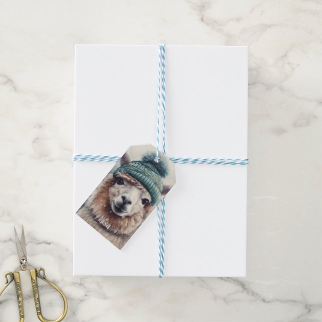 Étiquettes-cadeau Alpaga doux d'hiver, sur mesure (Avec de laficelle)