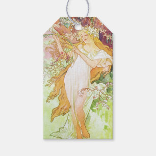 Étiquettes-cadeau Alpha Mucha Spring Floral Vintage Art nouveau