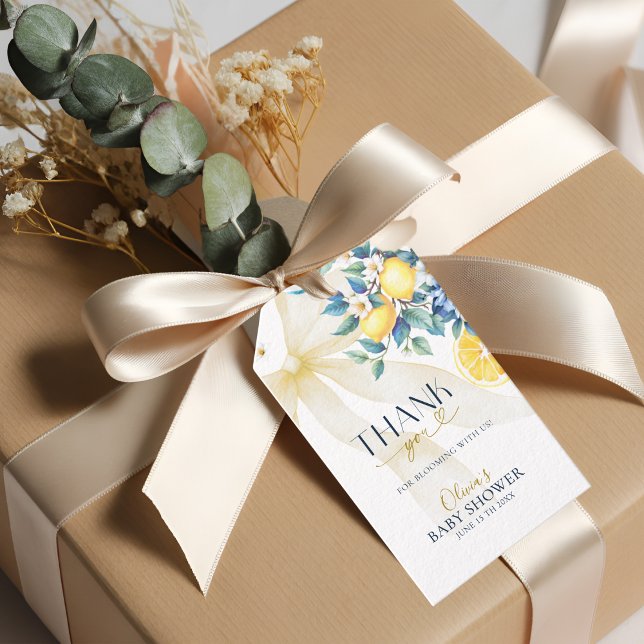 Étiquettes-cadeau Amalfi Lemon Sweetie Blue Baby Shower Thank You  (Créateur téléchargé)