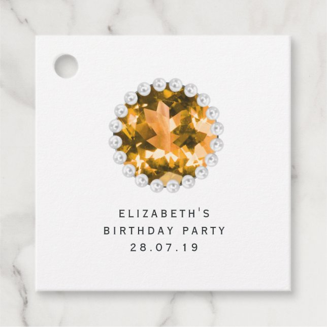 Étiquettes Cadeau Amber Gemstone Luxe Tufé Faux Cuir (Devant)