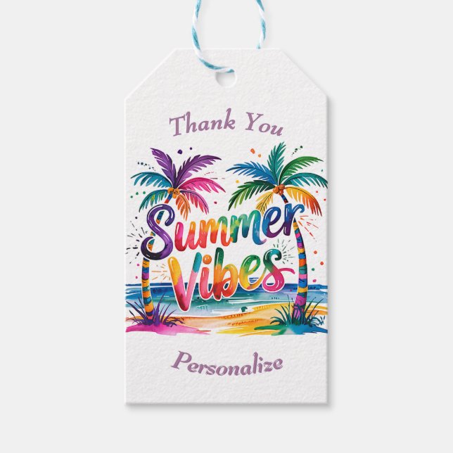 Étiquettes-cadeau Ambiance estivale Palmier tropical Île Océan (Devant)