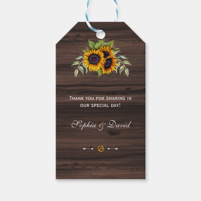 Étiquettes-cadeau Ambiance romantique Sunflower Mariage en bois (Devant)